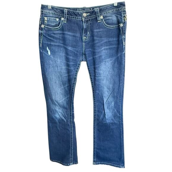 Vtg Y2K Miss Me Jeans Signature Bootcut Embellished Color Thread 31X33 Whiskers - Picture 1 of 12